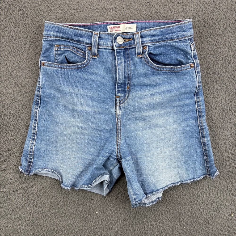 Signature by Levi Strauss Heritage Mom Shorts Blue Denim High Rise Size W14